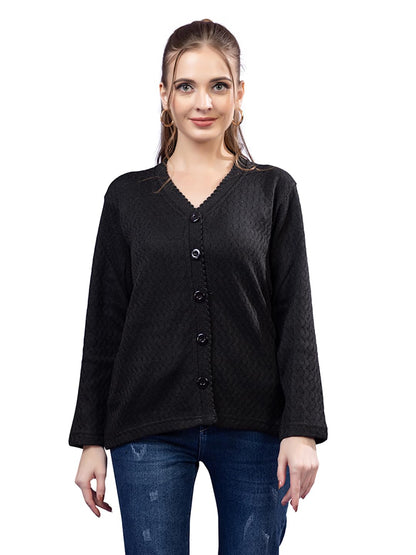 Dadu Dayal Women’s Acrylic Wool V-Neck Cardigan | Lightweight Scallop Border Buttoned Sweater | Winterwear for Women for Office, Travel, Casual Outfits | Stylish Slim Fit