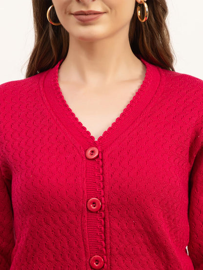 Dadu Dayal Women’s Acrylic Wool V-Neck Cardigan | Lightweight Scallop Border Buttoned Sweater | Winterwear for Women for Office, Travel, Casual Outfits | Stylish Slim Fit