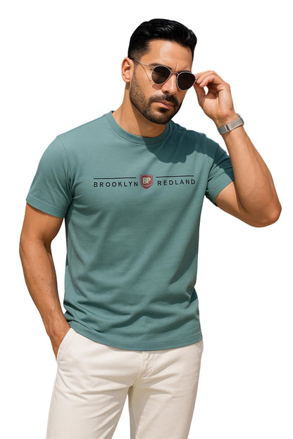 Men's Cotton Round Neck T-Shirt with Stylish Chest Print | Soft & Breathable Fabric | Half Sleeve Regular Fit Tee for Daily Use, Gym, Summer & Casual Wear