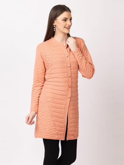 DADU DAYAL Women's Woolen Cardigan - Long Horizontal Lines Geometric Pattern Winter Coat, Warm & Stylish Knitwear