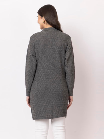 DADU DAYAL Women's Woolen Long Cardigan - Waves Pattern Winter Coat, Warm & Stylish Knitwear