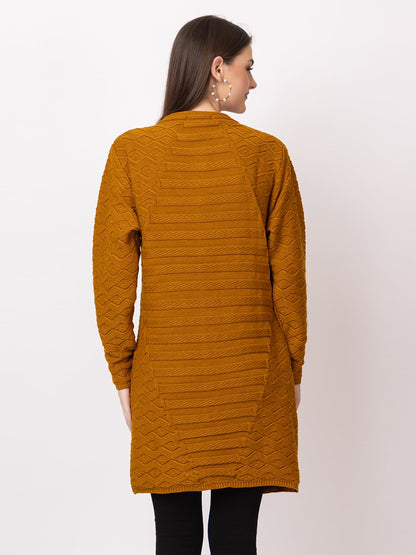 DADU DAYAL Women's Woolen Cardigan - Long Horizontal Lines Geometric Pattern Winter Coat, Warm & Stylish Knitwear