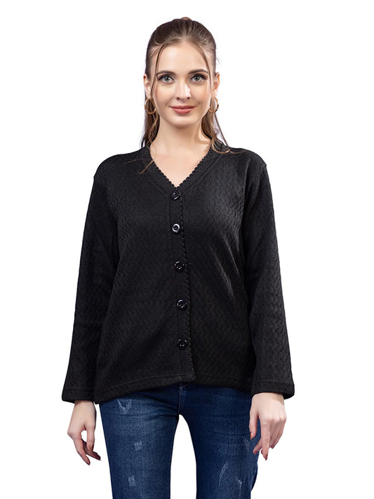 Dadu Dayal Women’s Acrylic Wool V-Neck Cardigan | Lightweight Scallop Border Buttoned Sweater | Winterwear for Women for Office, Travel, Casual Outfits | Stylish Slim Fit