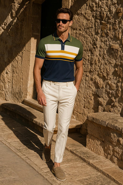 Dadu Dayal Men's Polo Shirt – Regular Fit, Short Sleeve, Cotton Blend, Trendy Striped & Color Block Designer Casual Athletic Smart Casual Collared Shirt for Summer