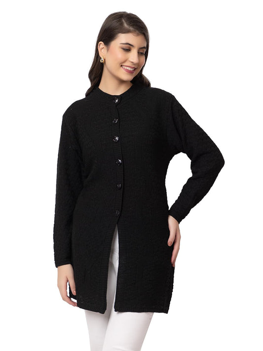DADU DAYAL Women's Woolen Long Cardigan - Waves Pattern Winter Coat, Warm & Stylish Knitwear