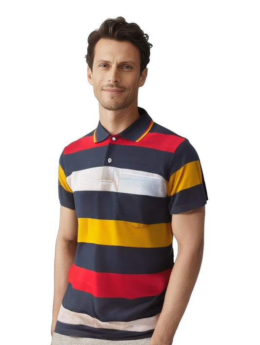 Dadu Dayal Men's Polo Shirt – Regular Fit, Short Sleeve, Cotton Blend, Trendy Striped & Color Block Designer Casual Athletic Smart Casual Collared Shirt for Summer