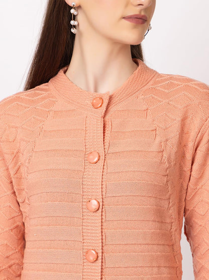 DADU DAYAL Women's Woolen Cardigan - Long Horizontal Lines Geometric Pattern Winter Coat, Warm & Stylish Knitwear