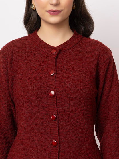 DADU DAYAL Women's Woolen Long Cardigan - Waves Pattern Winter Coat, Warm & Stylish Knitwear