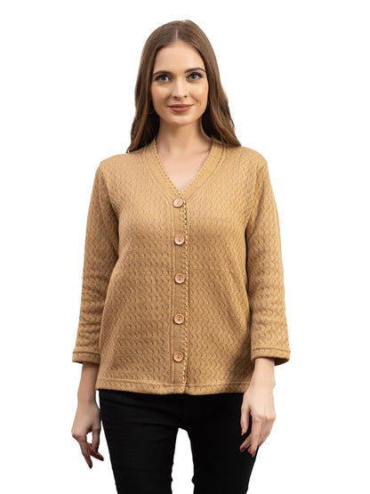 Dadu Dayal Women’s Acrylic Wool V-Neck Cardigan | Lightweight Scallop Border Buttoned Sweater | Winterwear for Women for Office, Travel, Casual Outfits | Stylish Slim Fit
