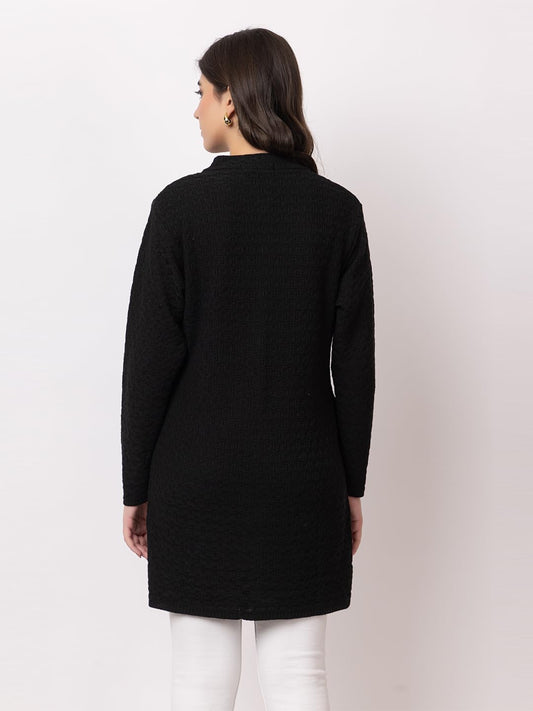 DADU DAYAL Women's Woolen Long Cardigan - Waves Pattern Winter Coat, Warm & Stylish Knitwear