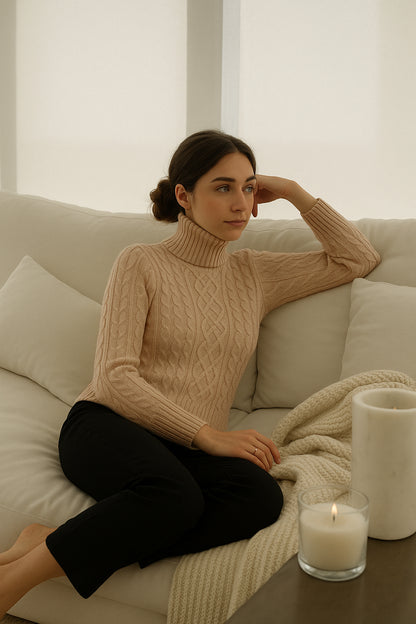Cable Knit High Neck Sweater