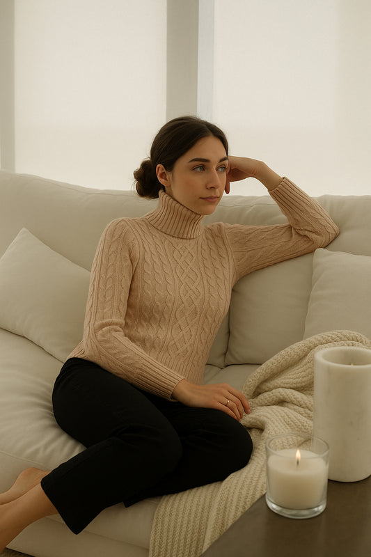 Cable Knit High Neck Sweater