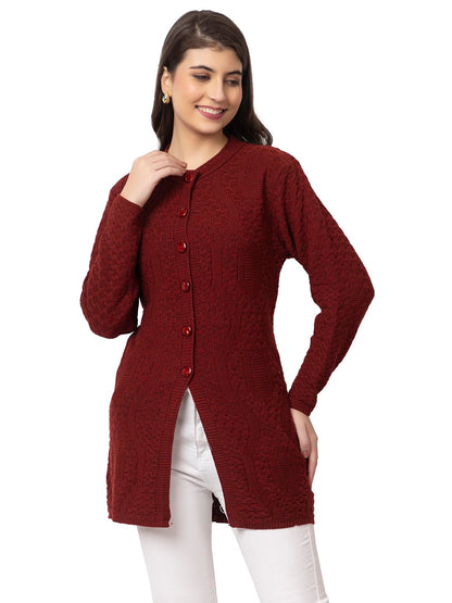 DADU DAYAL Women's Woolen Long Cardigan - Waves Pattern Winter Coat, Warm & Stylish Knitwear