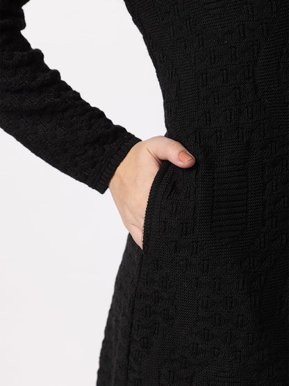 DADU DAYAL Women's Woolen Long Cardigan - Waves Pattern Winter Coat, Warm & Stylish Knitwear