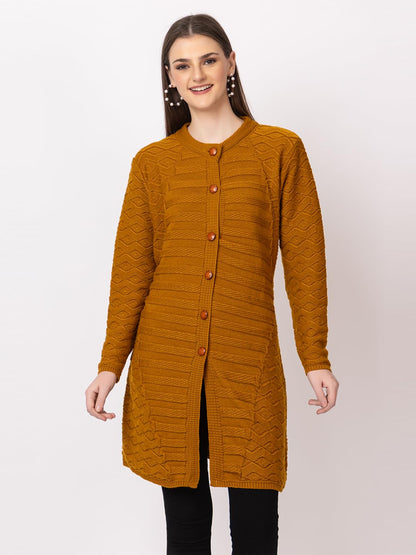 DADU DAYAL Women's Woolen Cardigan - Long Horizontal Lines Geometric Pattern Winter Coat, Warm & Stylish Knitwear