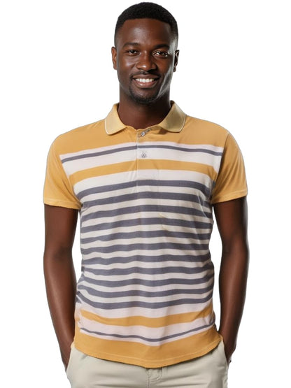 Dadu Dayal Men's Polo Shirt – Regular Fit, Short Sleeve, Cotton Blend, Trendy Striped & Color Block Designer Casual Athletic Smart Casual Collared Shirt for Summer