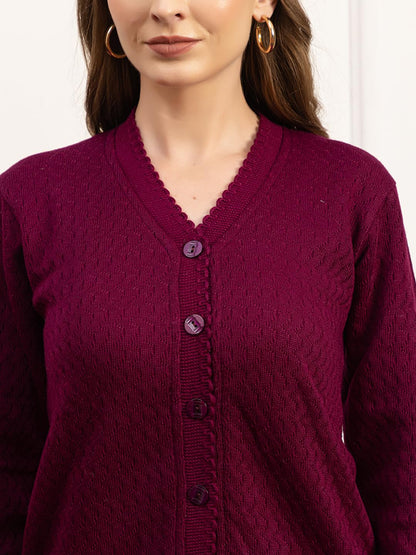 Dadu Dayal Women’s Acrylic Wool V-Neck Cardigan | Lightweight Scallop Border Buttoned Sweater | Winterwear for Women for Office, Travel, Casual Outfits | Stylish Slim Fit