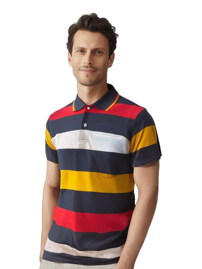 Dadu Dayal Men's Polo Shirt – Regular Fit, Short Sleeve, Cotton Blend, Trendy Striped & Color Block Designer Casual Athletic Smart Casual Collared Shirt for Summer