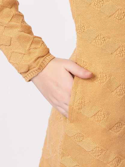 DADU DAYAL Women's Woolen Long Cardigan - Boxes Pattern Winter Coat, Warm & Stylish Knitwear