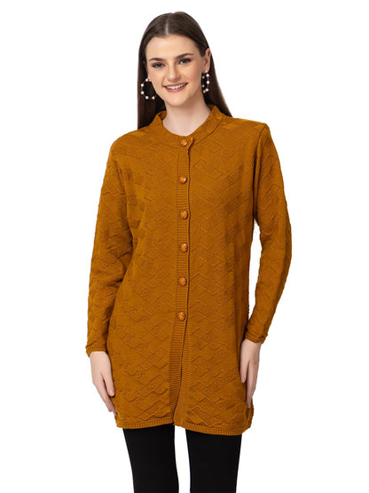 DADU DAYAL Women's Woolen Long Cardigan - Boxes Pattern Winter Coat, Warm & Stylish Knitwear