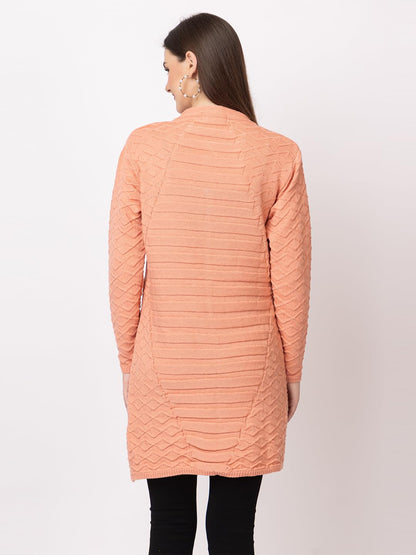 DADU DAYAL Women's Woolen Cardigan - Long Horizontal Lines Geometric Pattern Winter Coat, Warm & Stylish Knitwear
